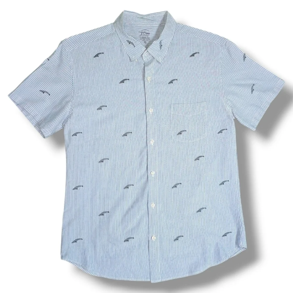 j. Crew | Lightweight Oxford Pin-Striped Embroidered BlueWhale Button Down Shirt